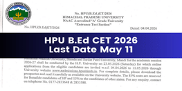 HPU B Ed 2026 Entrance Test Applications Open Till May 11  Exam on May 23